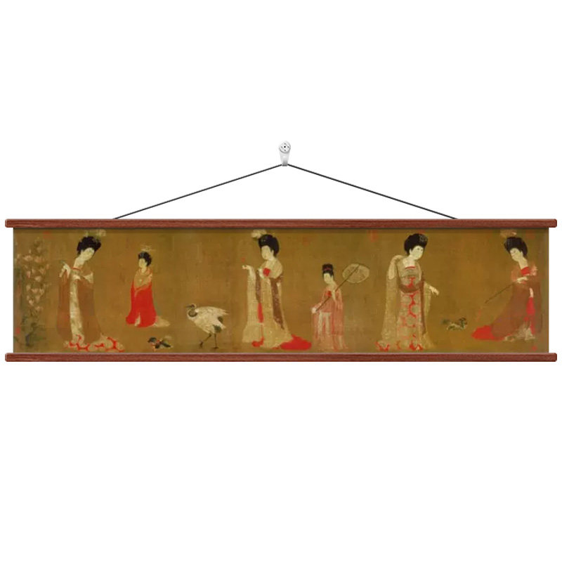 簪花仕女图卷轴挂画新中式装饰画