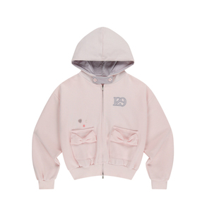 ILLIGO 26春拼色蝴蝶结口袋连帽拉链卫衣帽衫韩国代购