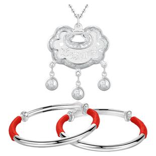 中国黄金活泼可爱套装纯银足银999手镯宝宝镯送宝宝满月周岁礼物