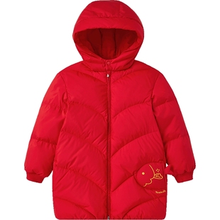 英氏超韧绒儿童羽绒服冬季加厚外套中长款男女童冬装新款新年红色
