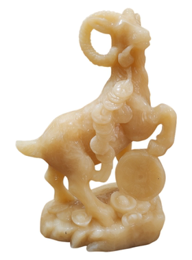 天然米黄玉生肖羊招财镇宅摆件