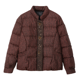 高端鹅绒羽绒服女短款新中式大牌三防鹅绒服小个子妈妈装保暖外套