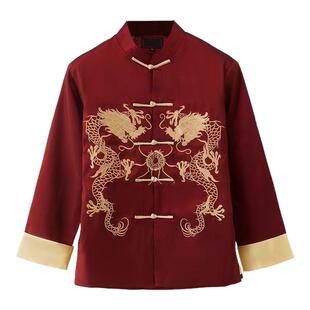 唐装中老年套装男中国龙男装秋冬爸爸装汉服老人生日祝寿夹棉外套