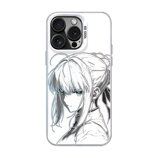线稿saber适用苹果17promax手机壳iPhone16动漫15二次元13周边14卡通11男生12mini新款xr高级感xs彩银8plus/7
