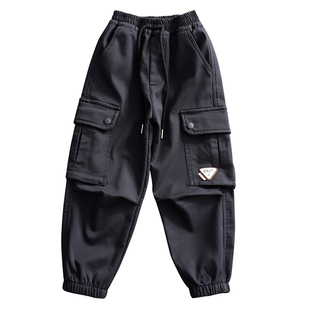 男童瘦版加绒工装裤中大童冬款加厚修身休闲裤儿童一体绒洋气裤子