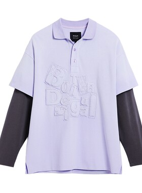 Desigual【BOTTER联名】假两件贴布字母绣花长袖T恤