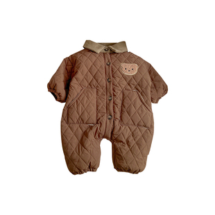 婴儿冬装连体衣男童加绒加厚爬服女宝宝洋气夹棉哈衣保暖外出衣服