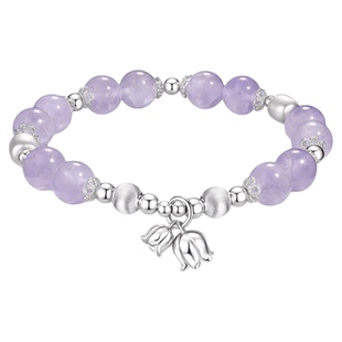 S999纯银铃兰花紫水晶手链女轻奢小众精致2025新款手串情人节礼物