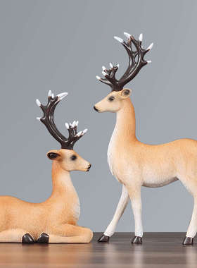 梅花情侣麋鹿招财鹿树脂摆件工艺品家居客厅电视柜酒柜装饰品玄关