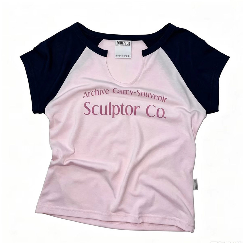 SCULPTOR字母撞色插肩短袖T恤