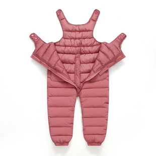 宝宝背带裤儿童羽绒棉裤冬季加厚男童女童长裤外穿婴儿开档连体裤