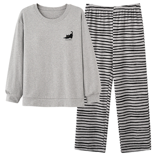 牧柔套头式简约风长袖圆领秋季春季休闲可外穿纯棉女款家居服睡衣