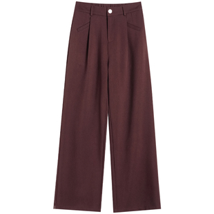 卡其色阔腿西装裤女2026新款春秋高腰垂感小个子咖色直筒休闲长裤