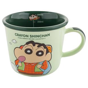 蜡笔小新牛奶杯儿童带刻度陶瓷杯子微波炉可加热马克杯家用喝水杯