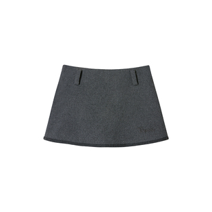 【暗恋诗行】Uena深灰色字母贴布绣A字收腰显瘦短款毛呢半身裙女