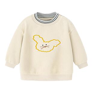 迷你巴拉男女童宝宝软卫衣 春保暖内里加绒假两件双层高领上衣