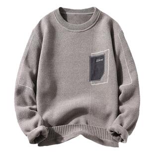 啄木鸟男士毛衣秋冬新款雪尼尔保暖加绒内衣线衣圆领打底针织衫男