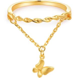 明牌珠宝黄金戒指 足金蝶恋叠戒个性时尚蝴蝶戒指食指女 AFM0064