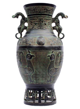 精品双虎花瓶家居装饰仿古青铜器