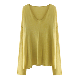 HAMYIHO 莱赛尔亚麻针织罩衫女士2026春季新款宽松外搭落肩袖上衣