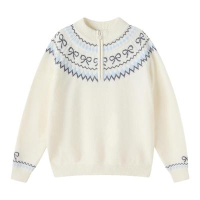 笛莎童装女童毛衣冬季新款中大童儿童时尚立领针织衫半拉链式外套