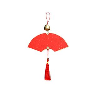 合三舍 风铃实木福卡挂件2026马年文创双面空白红色宣纸福卡挂件红色手写毛笔书法蜡染万年红宣纸福卡挂件