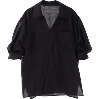 CRV领捏褶袖宽松设计感衬衫黑色