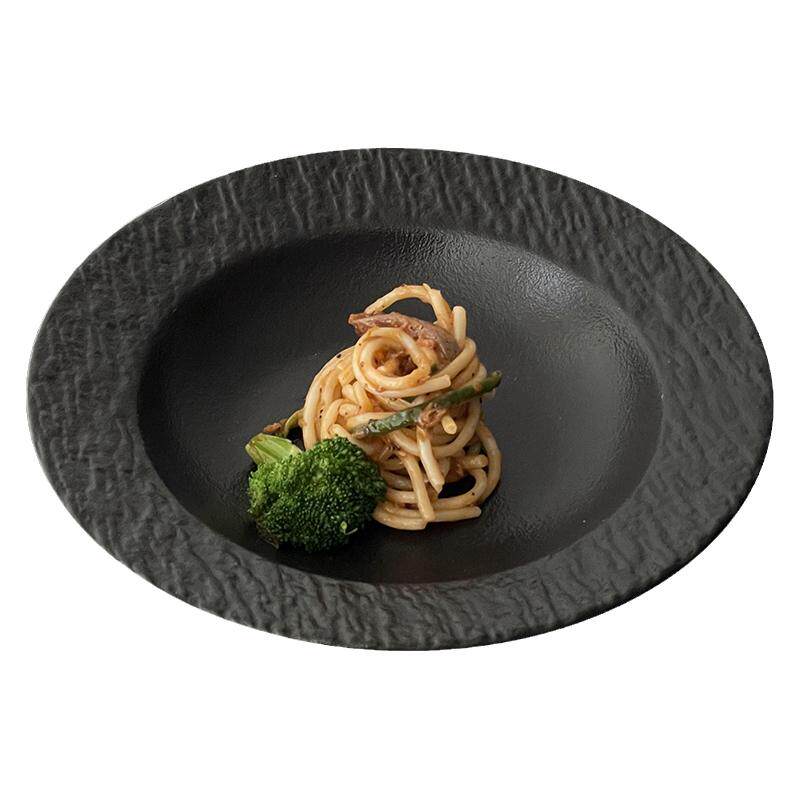 纯白高级感岩石纹草帽盘意面盘陶瓷盘子家用西餐盘汤盘深盘水果盘