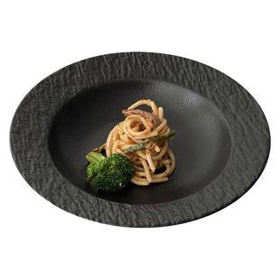 纯白高级感岩石纹草帽盘意面盘陶瓷盘子家用西餐盘汤盘深盘水果盘