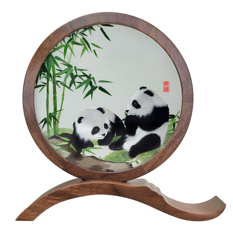 中国风精品熊猫非遗蜀绣双面绣