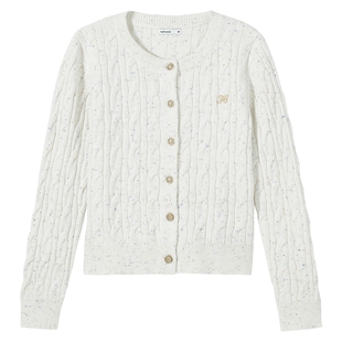 热风女士开衫针织衫内搭毛衣2025年冬季新款复古文艺绞花针织开衫