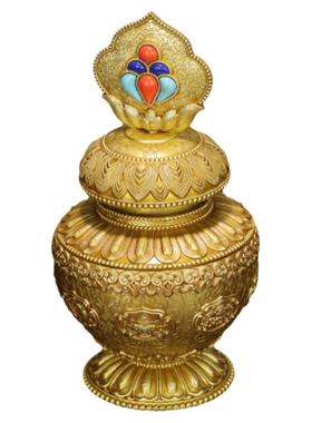 慧宝黄铜宝瓶藏传密宗桌面摆件