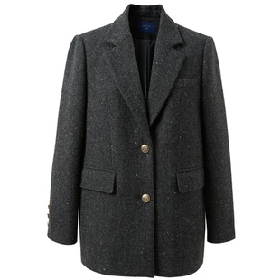 【绵羊毛】三彩2025冬季新款西装式毛呢大衣外套中长通勤M