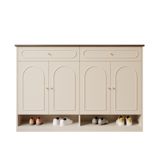 法式复古鞋柜收纳柜一体靠墙储物柜小户型落地矮柜中古玄关柜定制