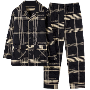 冬季男士睡衣保暖三层加厚纯棉夹棉全棉秋冬款男款棉袄家居服套装