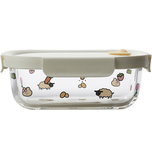 蓝莲花饭盒小容量玻璃可加热微波炉餐盒两分格碗带盖上班专用迷你