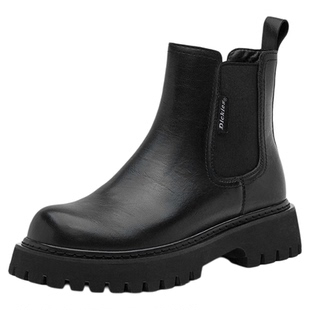 Dickies切尔西靴女鞋2025秋冬新款英伦软皮短靴黑色马丁靴子女款