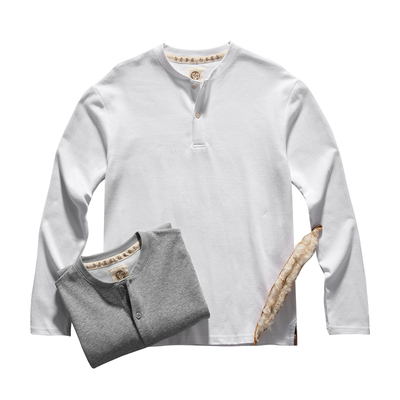 拾柒棉金木棉T恤亨利领长袖男女套头除螨抗菌打底衫情侣休闲百搭