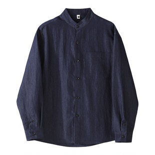 LUUD 水洗砂感仿牛仔色中山领衬衫外套男春夏outfits复古立领衬衣