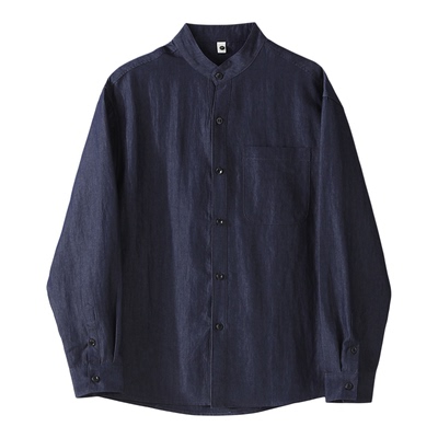 LUUD 水洗砂感仿牛仔色中山领衬衫外套男春夏outfits复古立领衬衣