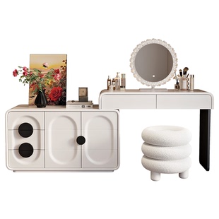 中古奶油风实木烤漆梳妆台新款斗柜一体卧室现代简约化妆桌收纳柜