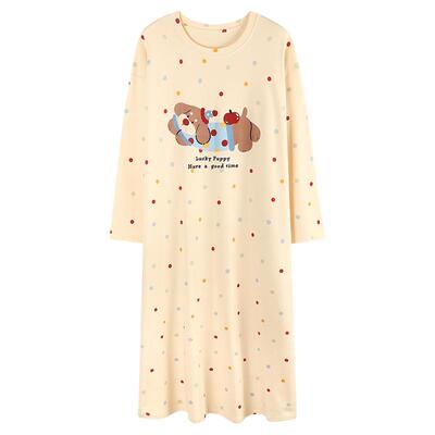 猫人纯棉睡裙女款春秋季家居服