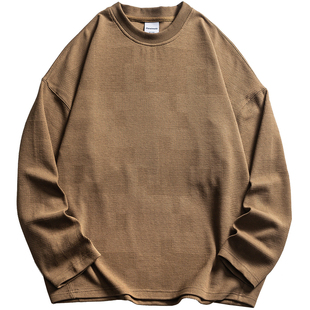 日系复古纯色肌理圆领卫衣男秋季潮牌高级感痞帅上衣男生宽松外套