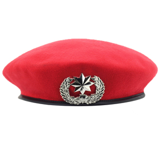 夏季新款水兵舞帽子演出薄款毛呢贝雷帽秋冬保安帽男女八角星徽章