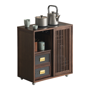 缅甸黑胡桃木小茶水柜家用可移动茶台嵌入式一体边柜客厅沙发茶几