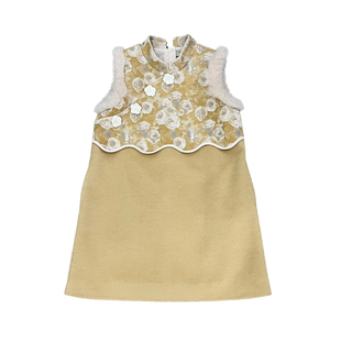 小童木 复古新中式女童连衣裙冬季新款洋气裙子女大童毛呢背心裙