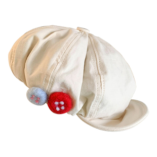 彩色毛毡纽扣八角帽女日系棉麻贝雷帽画家帽大头围报童帽子云朵帽