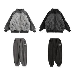 幼悠男童2025新款立领防风轻薄羽绒服冬季时尚束脚宽松儿童针织裤