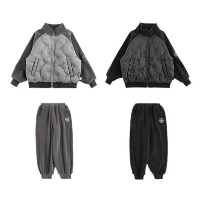 幼悠男童2025新款立领防风轻薄羽绒服冬季时尚束脚宽松儿童针织裤