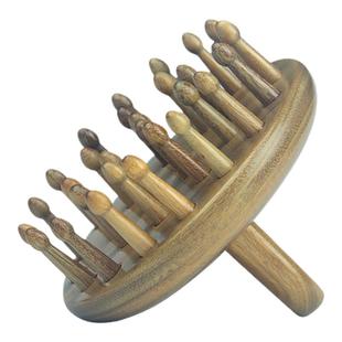 小李子指环密齿圆盘洗头按摩梳头皮家用女绿檀木天然头部经络梳子